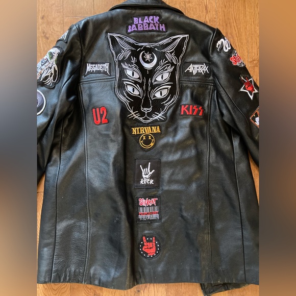 Danier Black Leather Jacket with Band Logos - Picture 7 of 8